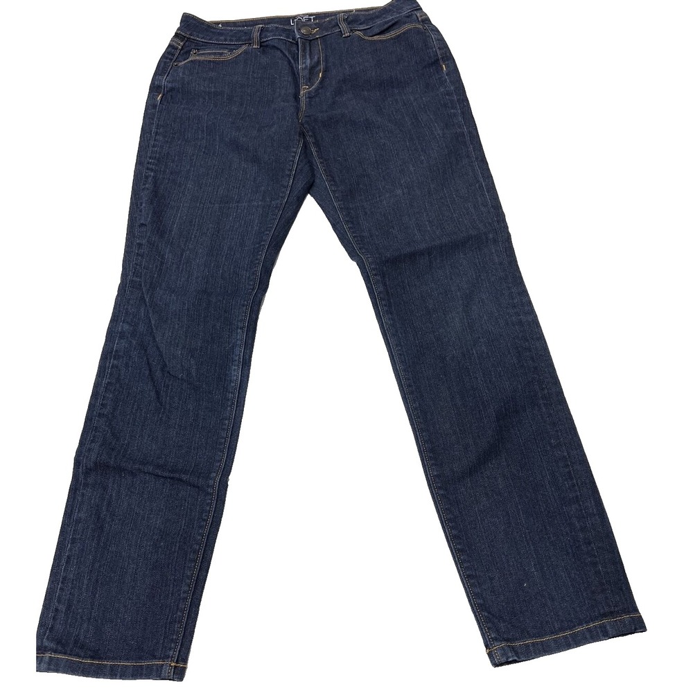 LOFT Ann Taylor Dark Blue Wash Stretch CURVY SKINNY 5-Pocket Denim Jeans Sz 4